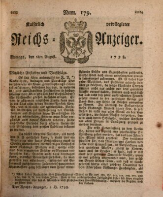 Kaiserlich privilegirter Reichs-Anzeiger (Allgemeiner Anzeiger der Deutschen) Montag 6. August 1798