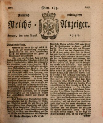 Kaiserlich privilegirter Reichs-Anzeiger (Allgemeiner Anzeiger der Deutschen) Freitag 10. August 1798