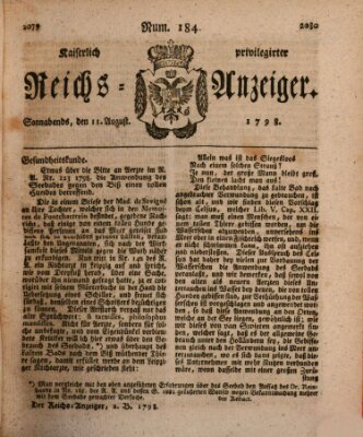 Kaiserlich privilegirter Reichs-Anzeiger (Allgemeiner Anzeiger der Deutschen) Samstag 11. August 1798