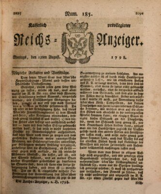 Kaiserlich privilegirter Reichs-Anzeiger (Allgemeiner Anzeiger der Deutschen) Montag 13. August 1798