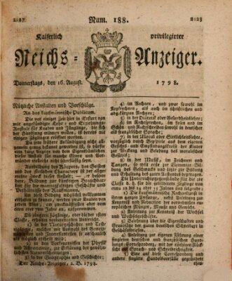 Kaiserlich privilegirter Reichs-Anzeiger (Allgemeiner Anzeiger der Deutschen) Donnerstag 16. August 1798