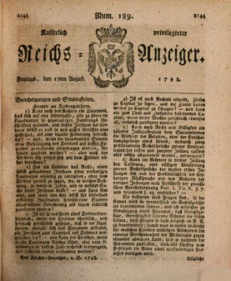 Kaiserlich privilegirter Reichs-Anzeiger (Allgemeiner Anzeiger der Deutschen) Freitag 17. August 1798