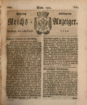 Kaiserlich privilegirter Reichs-Anzeiger (Allgemeiner Anzeiger der Deutschen) Dienstag 21. August 1798