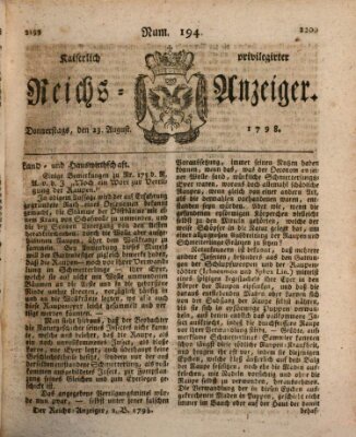 Kaiserlich privilegirter Reichs-Anzeiger (Allgemeiner Anzeiger der Deutschen) Donnerstag 23. August 1798