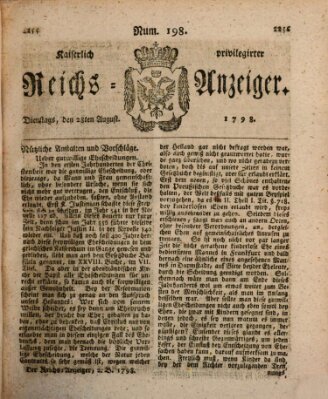 Kaiserlich privilegirter Reichs-Anzeiger (Allgemeiner Anzeiger der Deutschen) Dienstag 28. August 1798