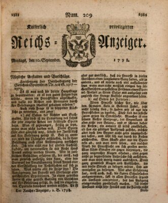 Kaiserlich privilegirter Reichs-Anzeiger (Allgemeiner Anzeiger der Deutschen) Montag 10. September 1798