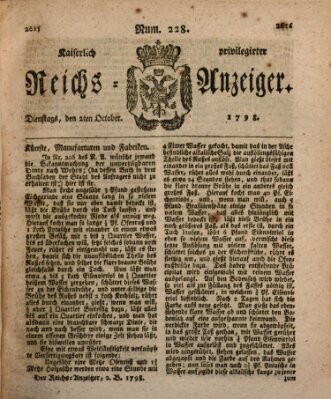 Kaiserlich privilegirter Reichs-Anzeiger (Allgemeiner Anzeiger der Deutschen) Dienstag 2. Oktober 1798