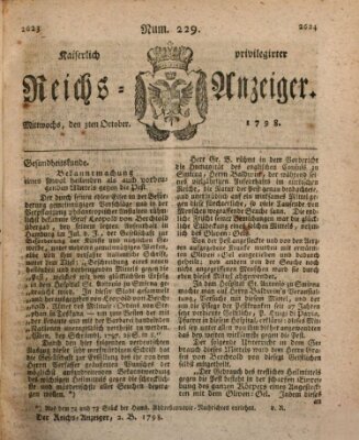 Kaiserlich privilegirter Reichs-Anzeiger (Allgemeiner Anzeiger der Deutschen) Mittwoch 3. Oktober 1798
