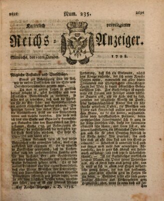 Kaiserlich privilegirter Reichs-Anzeiger (Allgemeiner Anzeiger der Deutschen) Mittwoch 10. Oktober 1798