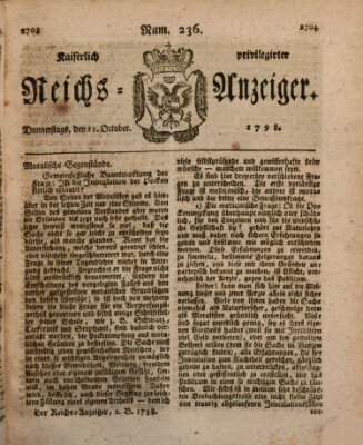 Kaiserlich privilegirter Reichs-Anzeiger (Allgemeiner Anzeiger der Deutschen) Donnerstag 11. Oktober 1798