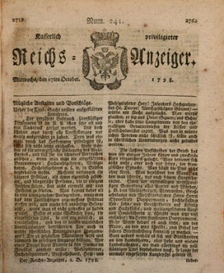 Kaiserlich privilegirter Reichs-Anzeiger (Allgemeiner Anzeiger der Deutschen) Mittwoch 17. Oktober 1798