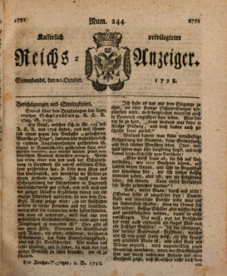 Kaiserlich privilegirter Reichs-Anzeiger (Allgemeiner Anzeiger der Deutschen) Samstag 20. Oktober 1798