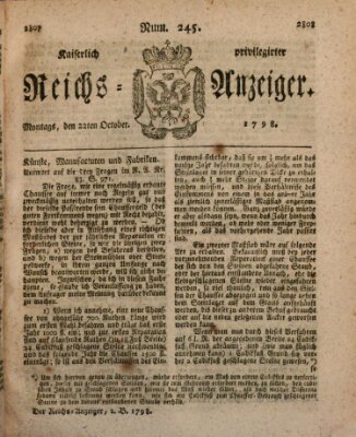 Kaiserlich privilegirter Reichs-Anzeiger (Allgemeiner Anzeiger der Deutschen) Montag 22. Oktober 1798