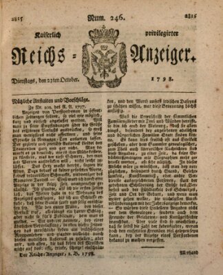 Kaiserlich privilegirter Reichs-Anzeiger (Allgemeiner Anzeiger der Deutschen) Dienstag 23. Oktober 1798