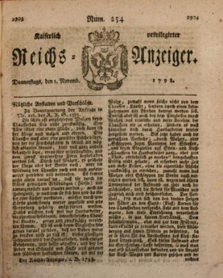 Kaiserlich privilegirter Reichs-Anzeiger (Allgemeiner Anzeiger der Deutschen) Donnerstag 1. November 1798