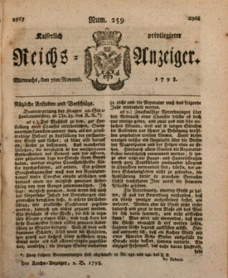 Kaiserlich privilegirter Reichs-Anzeiger (Allgemeiner Anzeiger der Deutschen) Mittwoch 7. November 1798