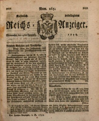 Kaiserlich privilegirter Reichs-Anzeiger (Allgemeiner Anzeiger der Deutschen) Mittwoch 14. November 1798