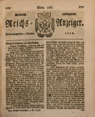 Kaiserlich privilegirter Reichs-Anzeiger (Allgemeiner Anzeiger der Deutschen) Donnerstag 15. November 1798