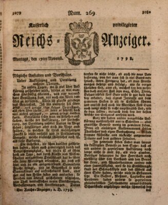 Kaiserlich privilegirter Reichs-Anzeiger (Allgemeiner Anzeiger der Deutschen) Montag 19. November 1798