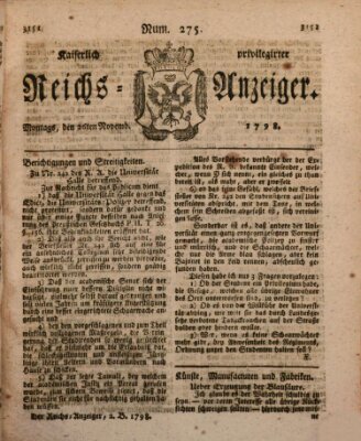 Kaiserlich privilegirter Reichs-Anzeiger (Allgemeiner Anzeiger der Deutschen) Montag 26. November 1798