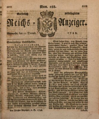 Kaiserlich privilegirter Reichs-Anzeiger (Allgemeiner Anzeiger der Deutschen) Mittwoch 12. Dezember 1798