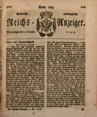 Kaiserlich privilegirter Reichs-Anzeiger (Allgemeiner Anzeiger der Deutschen) Donnerstag 13. Dezember 1798