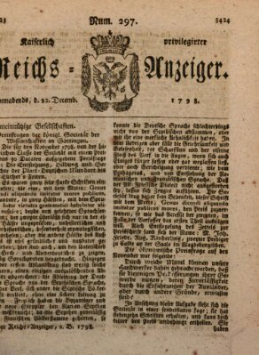 Kaiserlich privilegirter Reichs-Anzeiger (Allgemeiner Anzeiger der Deutschen) Samstag 22. Dezember 1798