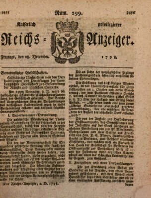 Kaiserlich privilegirter Reichs-Anzeiger (Allgemeiner Anzeiger der Deutschen) Freitag 28. Dezember 1798
