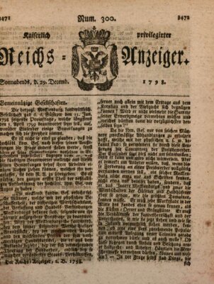 Kaiserlich privilegirter Reichs-Anzeiger (Allgemeiner Anzeiger der Deutschen) Samstag 29. Dezember 1798