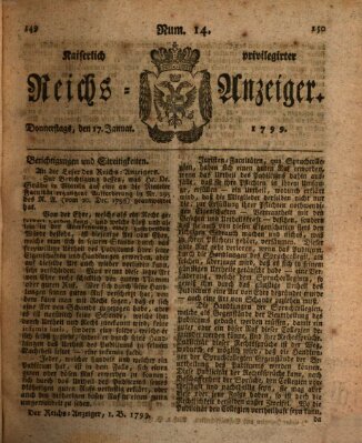 Kaiserlich privilegirter Reichs-Anzeiger (Allgemeiner Anzeiger der Deutschen) Donnerstag 17. Januar 1799