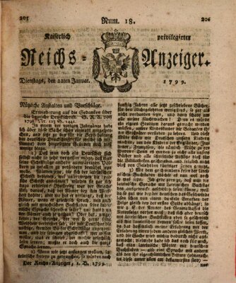 Kaiserlich privilegirter Reichs-Anzeiger (Allgemeiner Anzeiger der Deutschen) Dienstag 22. Januar 1799