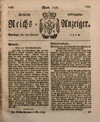 Kaiserlich privilegirter Reichs-Anzeiger (Allgemeiner Anzeiger der Deutschen) Dienstag 18. Juni 1799