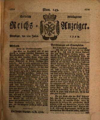 Kaiserlich privilegirter Reichs-Anzeiger (Allgemeiner Anzeiger der Deutschen) Dienstag 2. Juli 1799