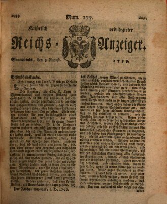 Kaiserlich privilegirter Reichs-Anzeiger (Allgemeiner Anzeiger der Deutschen) Samstag 3. August 1799