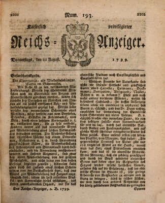 Kaiserlich privilegirter Reichs-Anzeiger (Allgemeiner Anzeiger der Deutschen) Donnerstag 22. August 1799