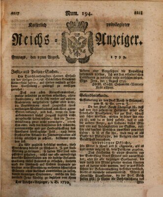 Kaiserlich privilegirter Reichs-Anzeiger (Allgemeiner Anzeiger der Deutschen) Freitag 23. August 1799