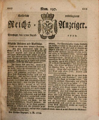 Kaiserlich privilegirter Reichs-Anzeiger (Allgemeiner Anzeiger der Deutschen) Dienstag 27. August 1799