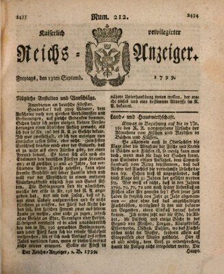 Kaiserlich privilegirter Reichs-Anzeiger (Allgemeiner Anzeiger der Deutschen) Freitag 13. September 1799