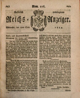 Kaiserlich privilegirter Reichs-Anzeiger (Allgemeiner Anzeiger der Deutschen) Mittwoch 18. September 1799