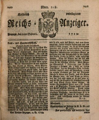 Kaiserlich privilegirter Reichs-Anzeiger (Allgemeiner Anzeiger der Deutschen) Freitag 20. September 1799