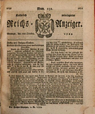 Kaiserlich privilegirter Reichs-Anzeiger (Allgemeiner Anzeiger der Deutschen) Montag 7. Oktober 1799