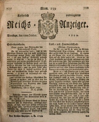 Kaiserlich privilegirter Reichs-Anzeiger (Allgemeiner Anzeiger der Deutschen) Dienstag 15. Oktober 1799