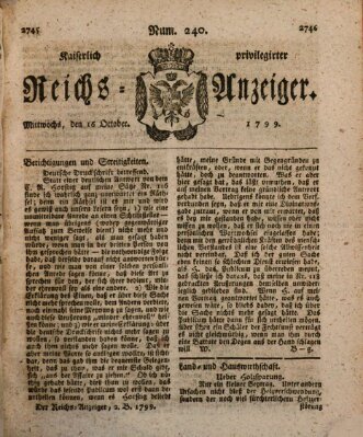 Kaiserlich privilegirter Reichs-Anzeiger (Allgemeiner Anzeiger der Deutschen) Mittwoch 16. Oktober 1799