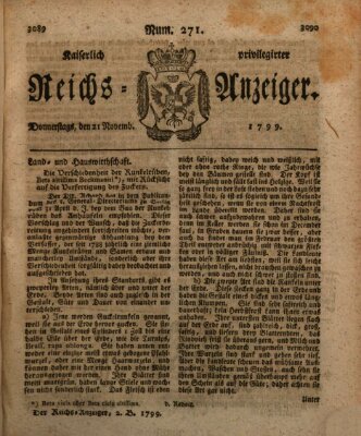 Kaiserlich privilegirter Reichs-Anzeiger (Allgemeiner Anzeiger der Deutschen) Donnerstag 21. November 1799