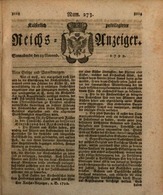 Kaiserlich privilegirter Reichs-Anzeiger (Allgemeiner Anzeiger der Deutschen) Samstag 23. November 1799