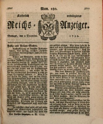 Kaiserlich privilegirter Reichs-Anzeiger (Allgemeiner Anzeiger der Deutschen) Montag 2. Dezember 1799