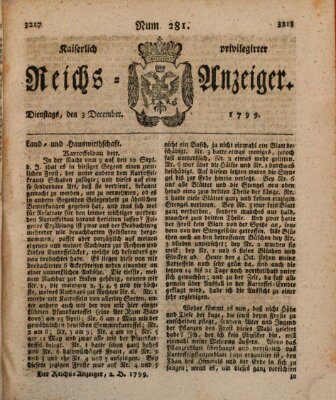 Kaiserlich privilegirter Reichs-Anzeiger (Allgemeiner Anzeiger der Deutschen) Dienstag 3. Dezember 1799