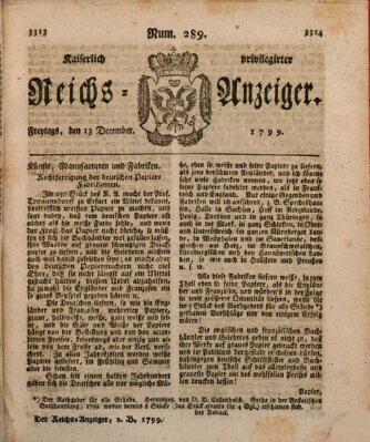 Kaiserlich privilegirter Reichs-Anzeiger (Allgemeiner Anzeiger der Deutschen) Freitag 13. Dezember 1799