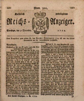 Kaiserlich privilegirter Reichs-Anzeiger (Allgemeiner Anzeiger der Deutschen) Dienstag 31. Dezember 1799