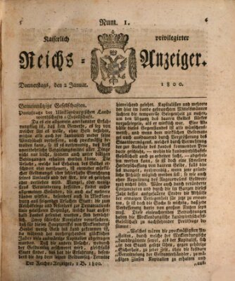 Kaiserlich privilegirter Reichs-Anzeiger (Allgemeiner Anzeiger der Deutschen) Donnerstag 2. Januar 1800